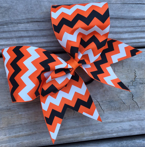 Black and White Chevron on ribbon Bow