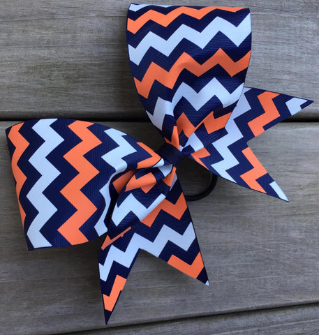 Navy, Orange and White Chevron Bow