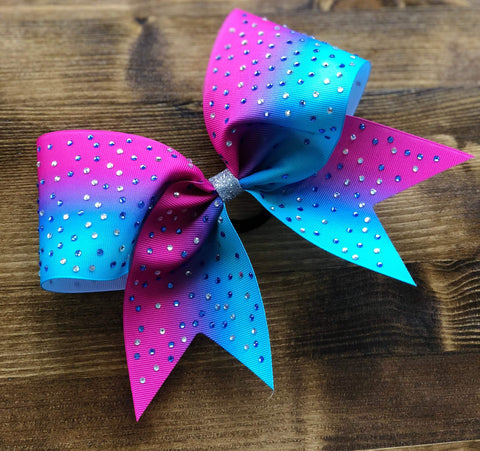 Pink to Turquoise Ombre Ribbon with Rhinestones Bow