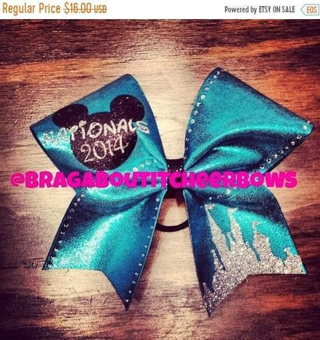 Nationals or Your Name or Your Team Name Cheer Bow with Rhinestones