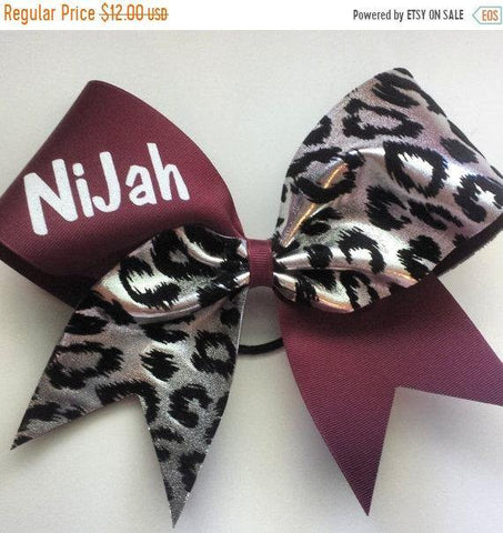 Maroon and Silver Cheetah Cheer Bow