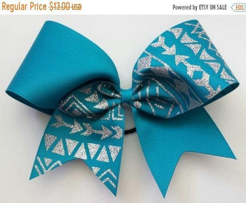 Teal Ribbon Tribal Print Cheer Bow