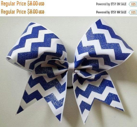 Royal Blue and White Chevron Ribbon Cheer Bow