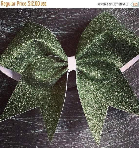 Adel Bow in Dark Green Glitter on White Ribbon