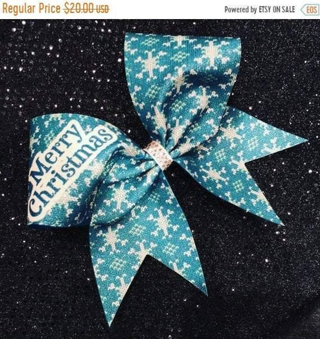 Glitter Teal Merry Christmas Cheer Bow