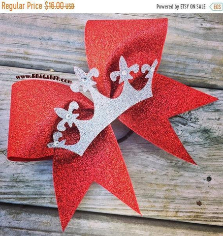 Adora Red Glitter Bow with Silver Glitter Crown and Rhinestones