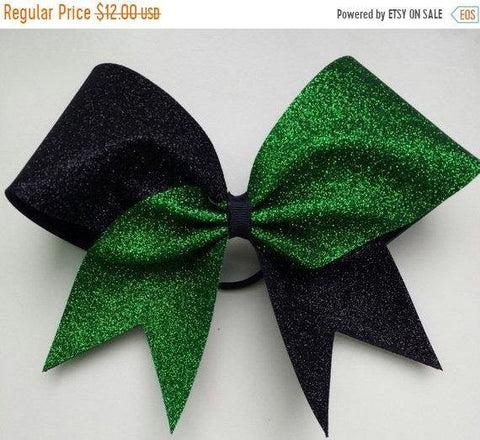 Hazel Cheer Bow in Grass and Black Glitter