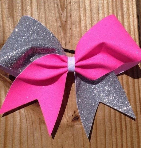 Hazel Cheer Bow in Neon Pink and Silver Glitter - BRAGABIT