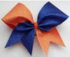 Hazel Cheer Bow Holo Orange and Royal Blue Glitter