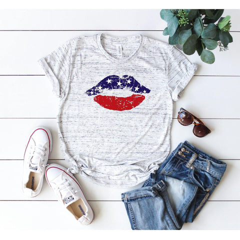 American Flag Lips Distressed T-Shirt