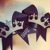 Adora Black Glitter Cheer Bow with Silver Glitter Crown and Rhinestones