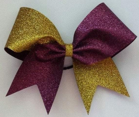 Hazel Cheer Bow in Gold and Burgundy Glitter