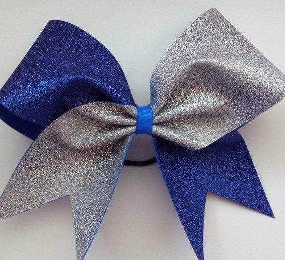 blue and white cheer bow