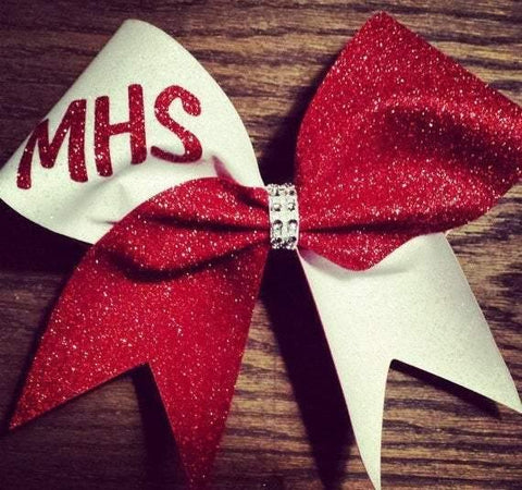 Hanna Cheer Bow in White adnd Red Glitter