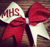 Hanna Cheer Bow in White adnd Red Glitter