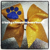 Adelina Gold Glitter Cheer Bow with Royal Blue Paw