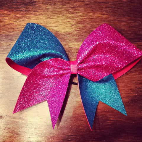 Hazel Cheer Bow in Aqua and Pink Glitter
