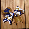 Kailani Cheer Bow in Red, White and Black Glitter with a Mascot