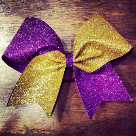 Hazel Cheer Bow in Gold and Purple Glitter