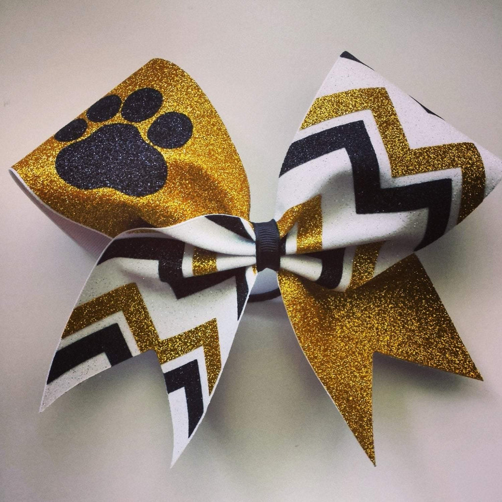 Black/Gold with Gold Flakes Confetti Dot Sequin Cheer Bow Costume