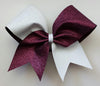 Hazel Cheer Bow in Burgundy and White Glitter