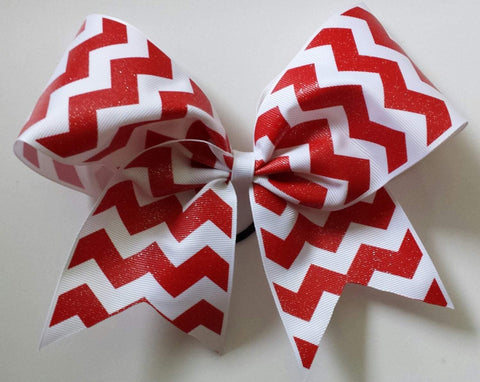 Red and White Chevron Ribbon Cheer Bow