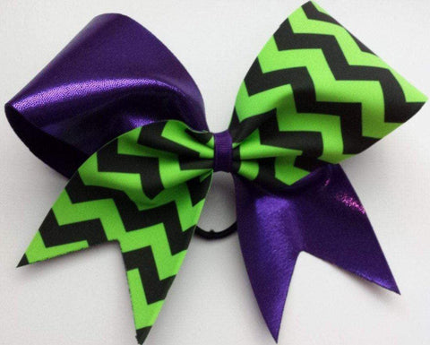 Purple and Green Chevron Cheer Bow - BRAGABIT