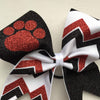 Kailani Cheer Bow in Red, White and Black Glitter with a Mascot