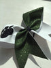 Hanna Cheer Bow in White and Dark Green Glitter with Black Glitter Paw