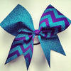 Charlotte Cheer Bow in Aqua Glitter and Purple Ribbon Chevron