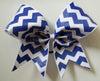 Royal Blue and White Chevron Ribbon Cheer Bow