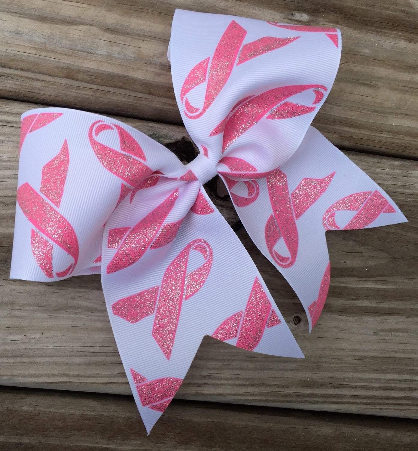 White Ribbon with Pink Glitter Breast Cancer Awareness Symbol