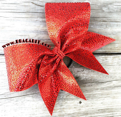 Ardara Rhinestone Cheer Bow in Red with Red Rhinestones