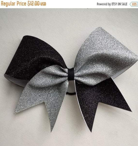 Hazel Cheer Bow in Black and Silver Glitter 