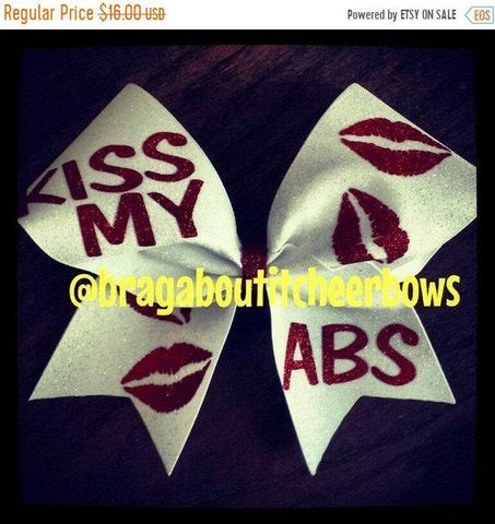 White and Red Glitter Kiss My ABS Cheer Bow