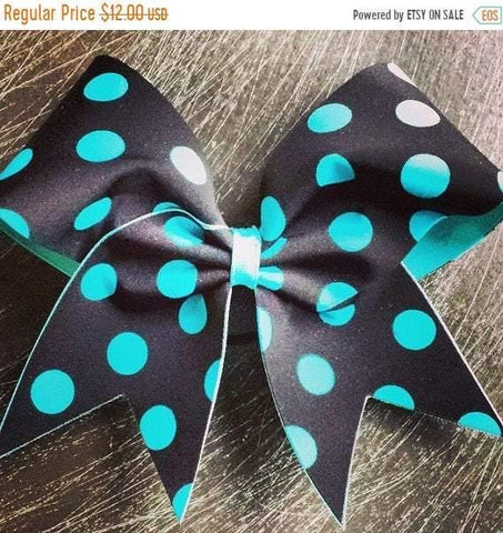 Black with Turquoise Dots Cheer Bow