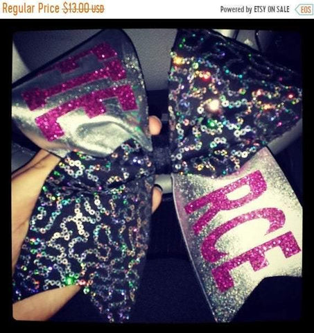 Silver Hot Pink and Hologram Sequin Cheer Bow
