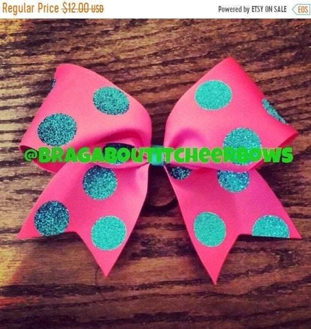 Pink Ribbon and Turquoise Glitter Polka Dots