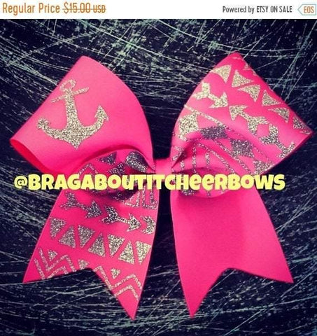 Glitter Anchor and Tribal Print Cheer Bow