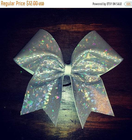 Sparkly White-Silver Cheer Bow