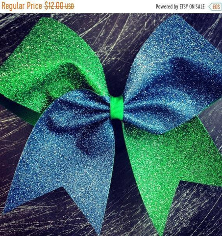 Adel Cheer Bow in Sapphire and Grass Glitter