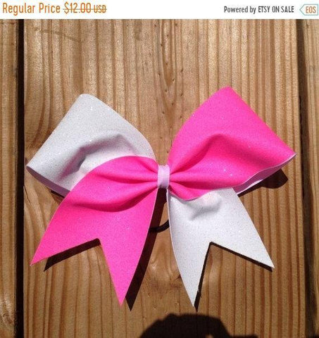 Hazel Cheer Bow in Neon Pink and White Glitter 