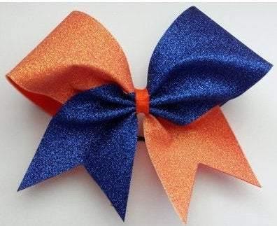 Hazel Cheer Bow Holo Orange and Royal Blue Glitter 