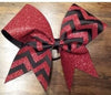 Charlotte Cheer Bow in Red Glitter and Black Ribbon Chevron