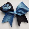 Adelina Cheer Bow in Black and Old Blue Glitter with a Paw