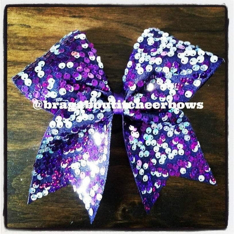 Purple and Silver Reversible Sequin Cheer Bow