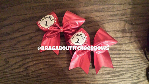 Trouble 1 Trouble 2 Cheer Bows with Rhinestones