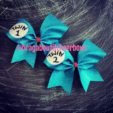 Turquoise Glitter Twin 1 Twin 2 Cheer Bows