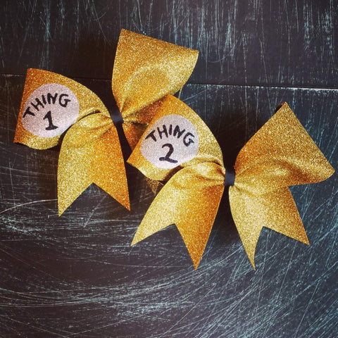 Gold Glitter Thing 1 Thing 2 Cheer Bows
