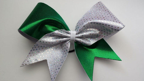 Kelly Green and White Sparkly Cheer Bow